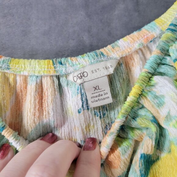 Casio Womens XL Lemon Print Off Shoulder Ruffle Blouse Summer Resort‎ Vacation - Picture 2 of 10